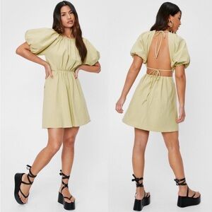 Nasty Gal Elegant Puff Sleeve Open-Back Dress Size 6